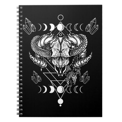 Aries Skull Wicca Occult Crescent Moon Witchcraft Notebook