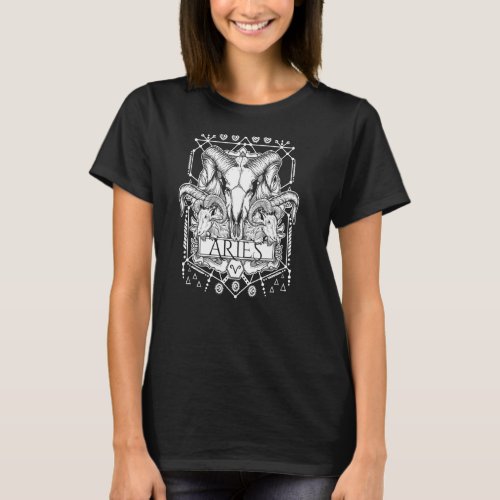 Aries skull zodiac sign black goat constellation T_Shirt