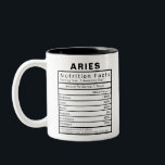 Aries Star Sign Nutrition Facts Statistics Two-Tone Coffee Mug<br><div class="desc">This is the perfect gift to use every day in the office or at home. Print is featured on both sides.
Details and percentage values can be edited to your personal preference.</div>