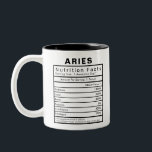 Aries Star Sign Nutrition Facts Statistics Two-Tone Coffee Mug<br><div class="desc">This is the perfect gift to use every day in the office or at home. Print is featured on both sides.
Details and percentage values can be edited to your personal preference.</div>