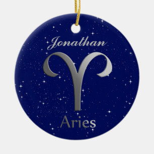 Aries Sun Sign Symbol with Name Ceramic Ornament