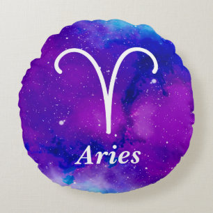 Aries Symbol Purple Blue Space Nebula Round Pillow