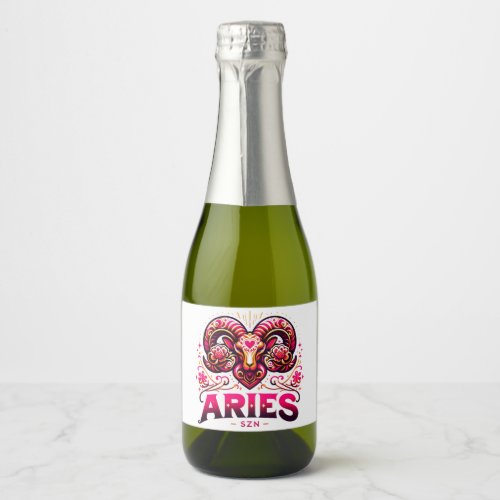Aries SZN Pink and Orange Zodiac Birthday  Sparkling Wine Label