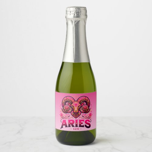 Aries SZN Pink and Orange Zodiac Birthday  Sparkling Wine Label