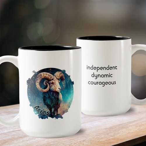 Aries Teal and Tan Watercolor Zodiac Two_Tone Coffee Mug