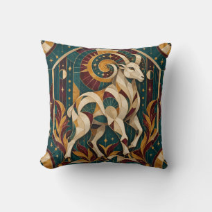 Aries Teal Burgundy Geometric Mosaic Throw Pillow