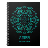 Aries Teal Mandala Zodiac Sign Personalized Notebook