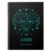 Aries Teal Zodiac Sign Personalized Notebook
