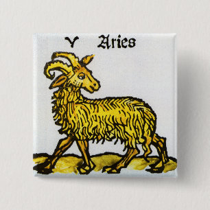 Aries the Golden Ram, Vintage Signs of the Zodiac Pinback Button
