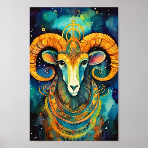 Aries the Ram Colorful Poster