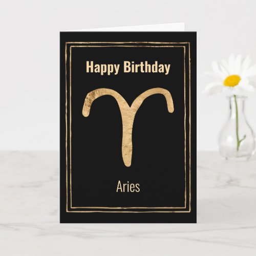 Aries the Ram Happy Birthday gold zodiac astrology Card