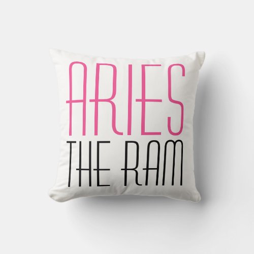Aries The Ram Typography Initials Zodiac White Throw Pillow