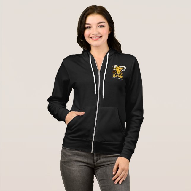 Aries the ram zodiac astrology ladies zip hoodie (Front Full)