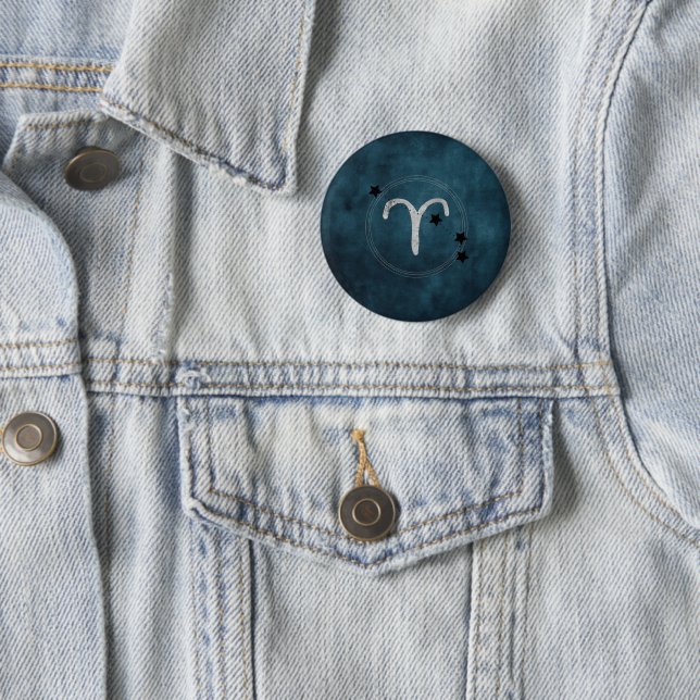 Aries the Ram zodiac constellation teal  Button (In Situ)