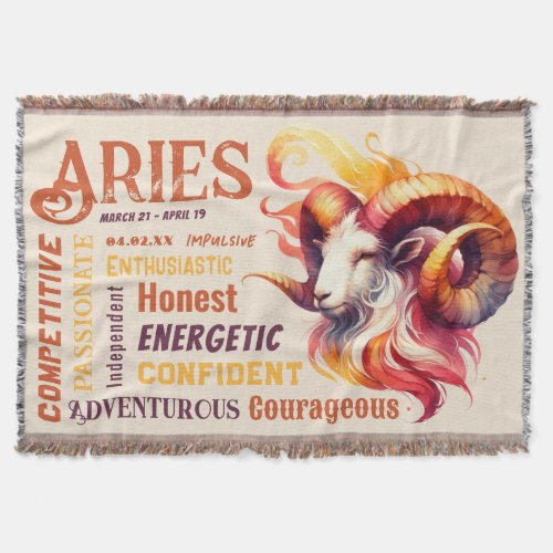 Aries the Ram Zodiac Fire Sign Custom Birth Date Throw Blanket