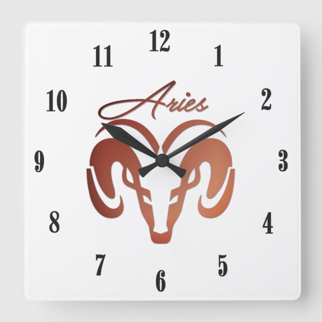Aries the Ram Zodiac Glass Square Wall Clock (Front)