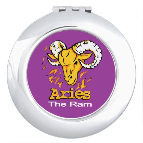 Aries the Ram zodiac purple mirror compact