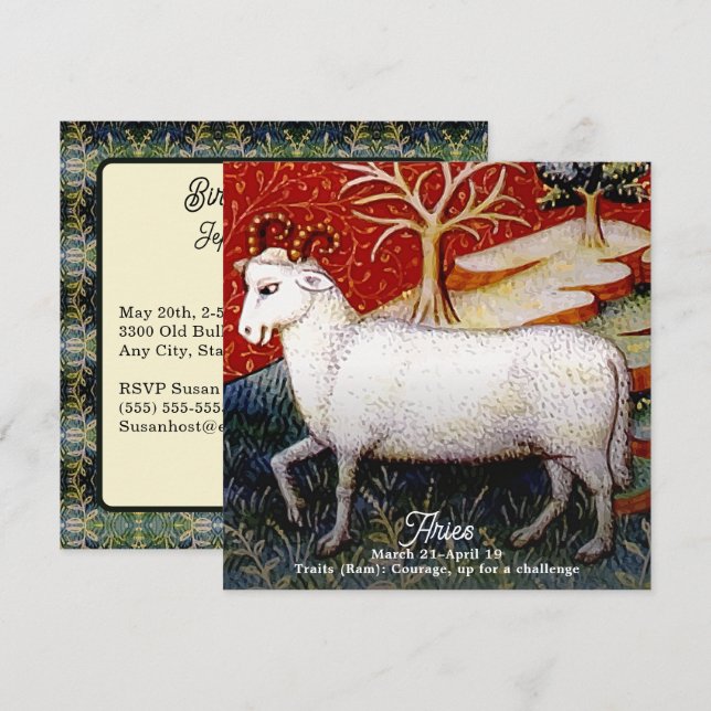 Aries the Ram Zodiac Sign Birthday Party Invitation (Front/Back)