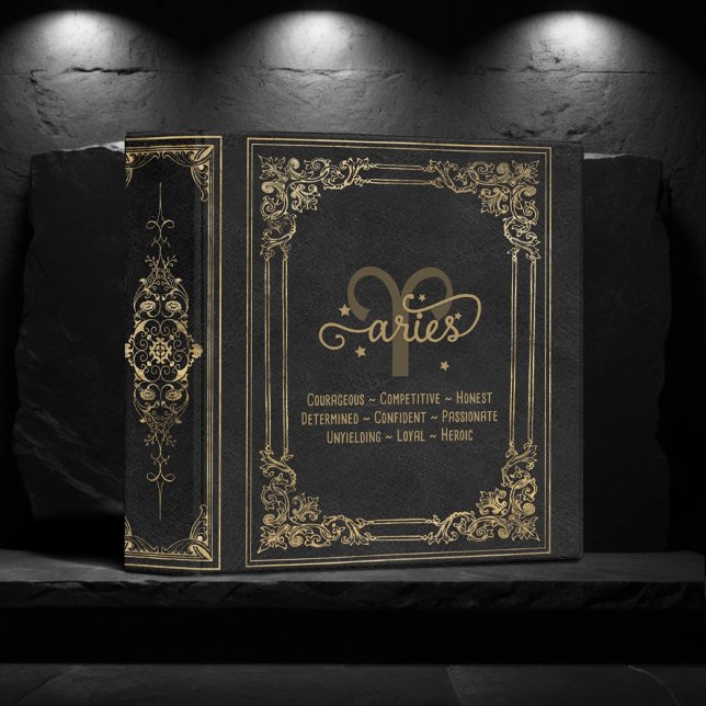 Aries Traits | Black and Gold Zodiac Scrapbook 3 Ring Binder (Creator Uploaded)
