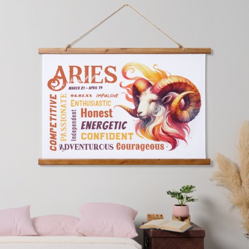 Aries Traits Watercolor Ram Zodiac Sign Birthday Hanging Tapestry