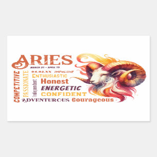 Aries Traits Watercolor Ram Zodiac Sign Birthday Rectangular Sticker