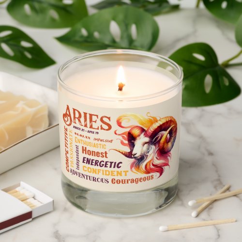 Aries Traits Watercolor Ram Zodiac Sign Birthday Scented Candle