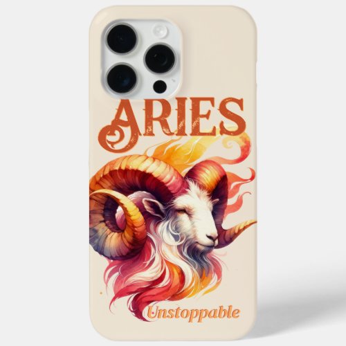 Aries Unstoppable Watercolor Ram Zodiac Sign iPhone 15 Pro Max Case