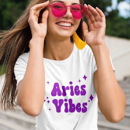 Aries Vibes Zodiac Astrology Purple Stars T_Shirt