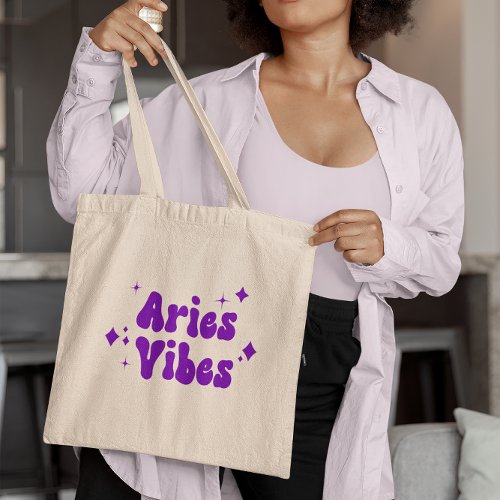 Aries Vibes Zodiac Astrology Purple Stars Tote Bag