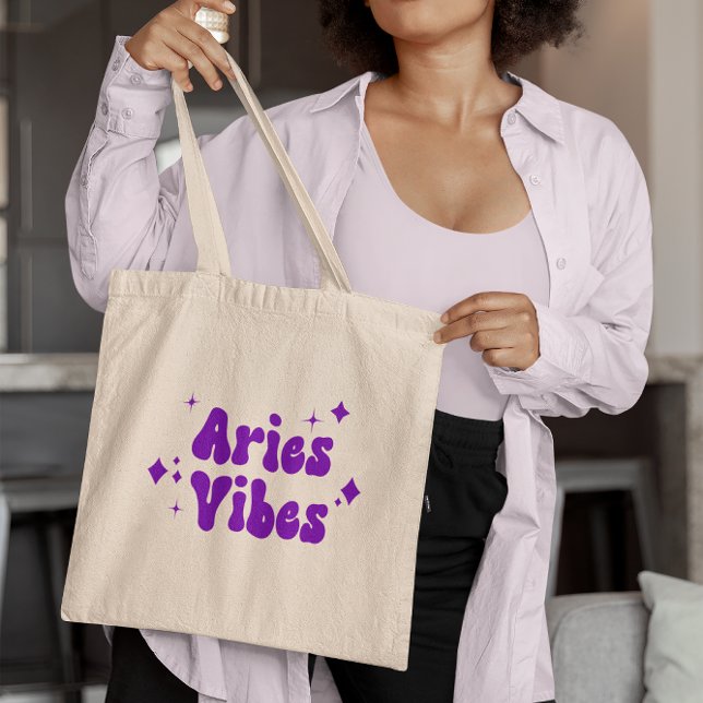 Aries Vibes Zodiac Astrology Purple Stars Tote Bag (Creator Uploaded)