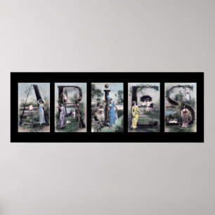 ARIES Vintage Alphabet Letter Zodiac Art Poster