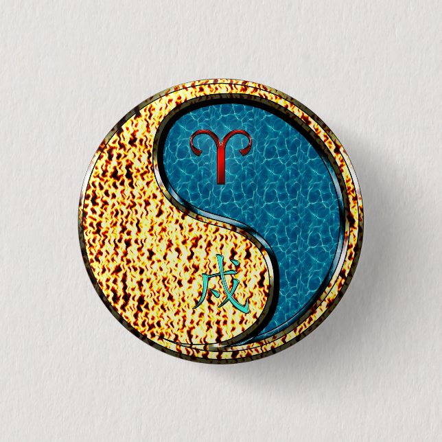 Aries & Water Dog Button (Front)