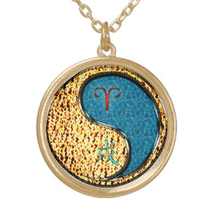 Aries & Water Dog Gold Plated Necklace
