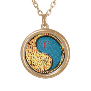 Aries & Water Dragon Gold Plated Necklace