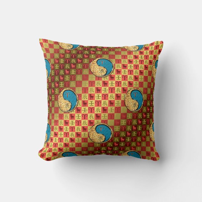Aries & Water Dragon Throw Pillow (Front)