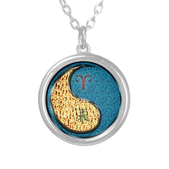 Aries & Water Goat Silver Plated Necklace (Front)