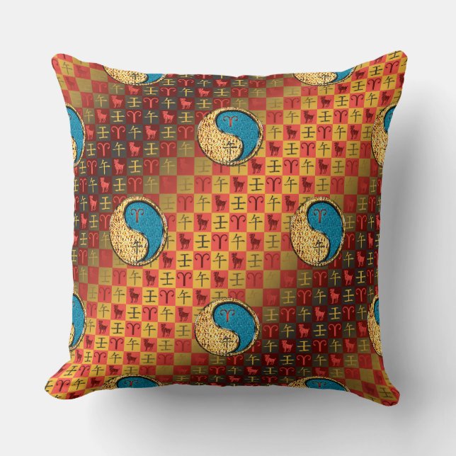 Aries & Water Horse Throw Pillow (Front)