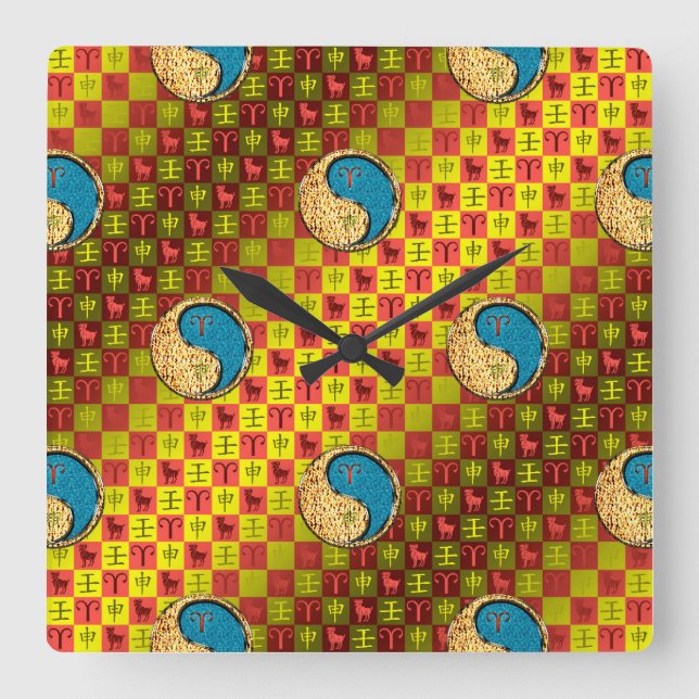 Aries & Water Monkey Square Wall Clock (Front)