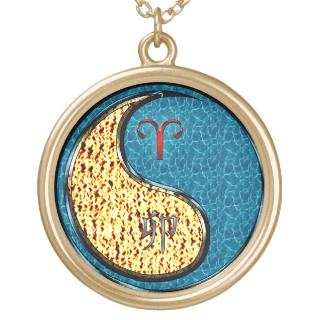 Aries & Water Rabbit Gold Plated Necklace (Front)