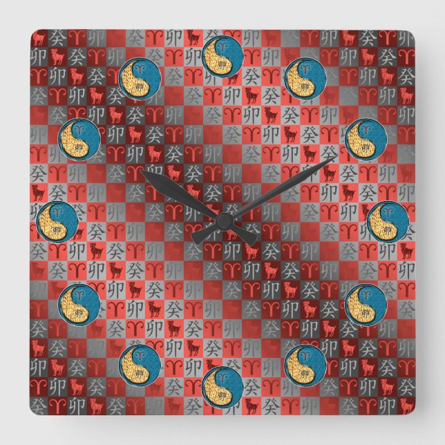 Aries & Water Rabbit Square Wall Clock (Front)