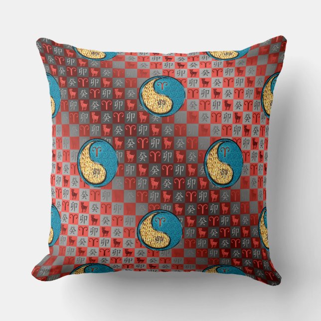 Aries & Water Rabbit Throw Pillow (Front)