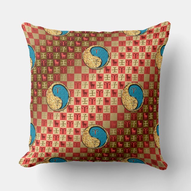 Aries & Water Rat Throw Pillow (Front)