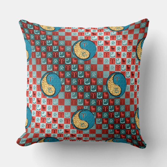 Aries & Water Snake Throw Pillow (Front)