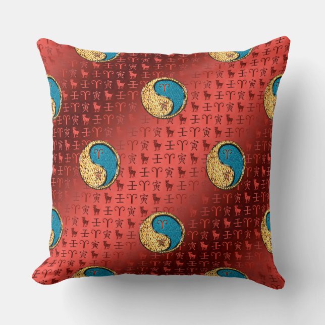 Aries & Water Tiger Throw Pillow (Front)