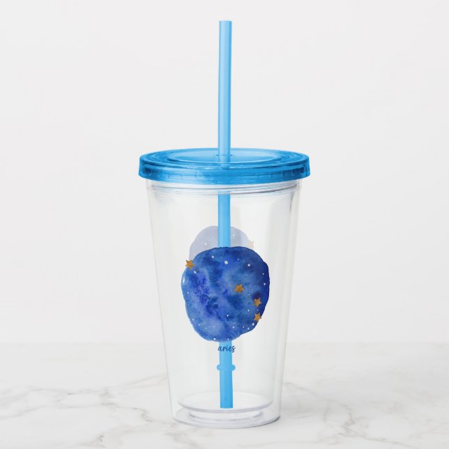 Aries Watercolor Night Sky Constellation Zodiac Acrylic Tumbler (Front)
