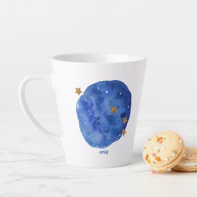 Aries Watercolor Night Sky Constellation Zodiac Latte Mug (In Situ)