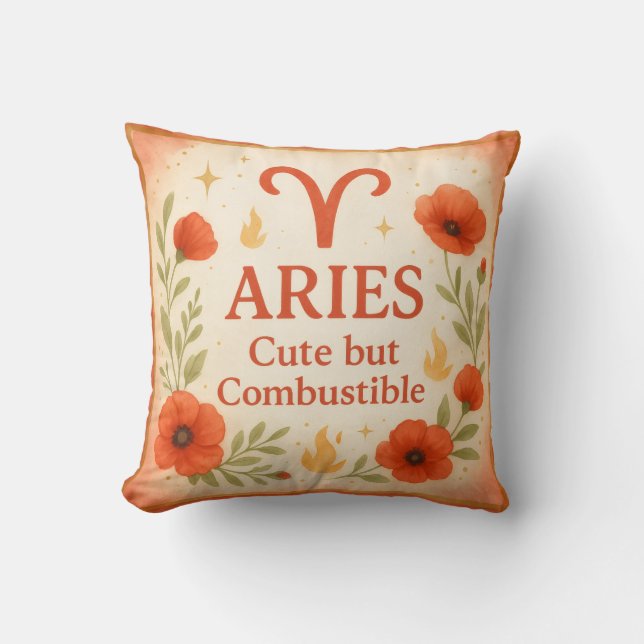Aries Watercolor Pillow – Floral Zodiac Sign Home  (Front)