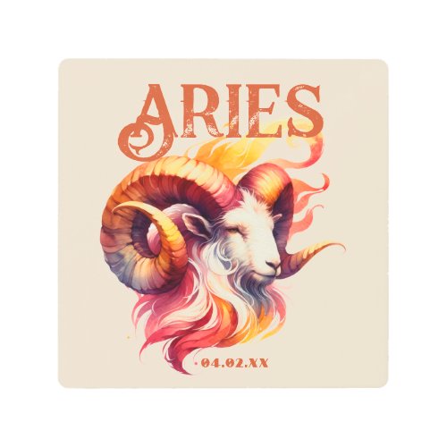 Aries Watercolor Ram Zodiac Custom Metal Print