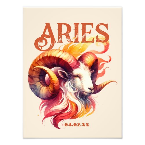 Aries Watercolor Ram Zodiac Fire Custom Birthday Photo Print