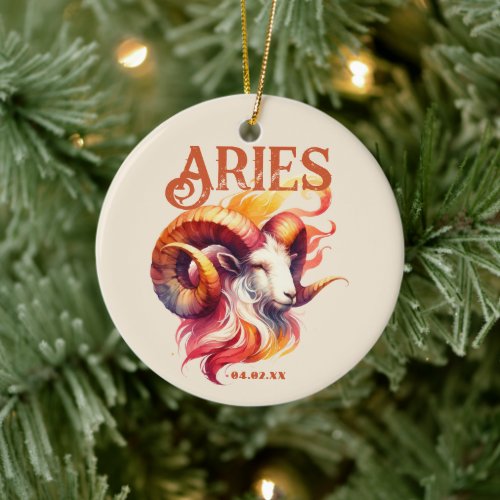 Aries Watercolor Ram Zodiac Fire Sign Birthday Ceramic Ornament